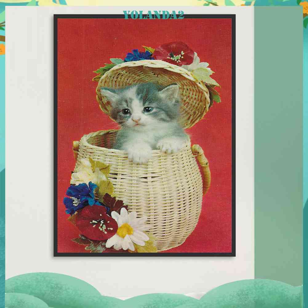 Tranh Đính Đá Kim Cương Toàn Bộ 5D DIY Hình Vẽ Mèo Trang Trí Nhà Cửa