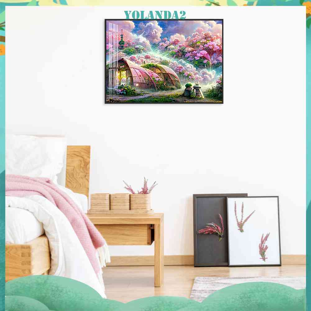 Tranh Đính Đá Kim Cương Toàn Bộ 5D DIY Hình Khu Vườn Mơ Tròn