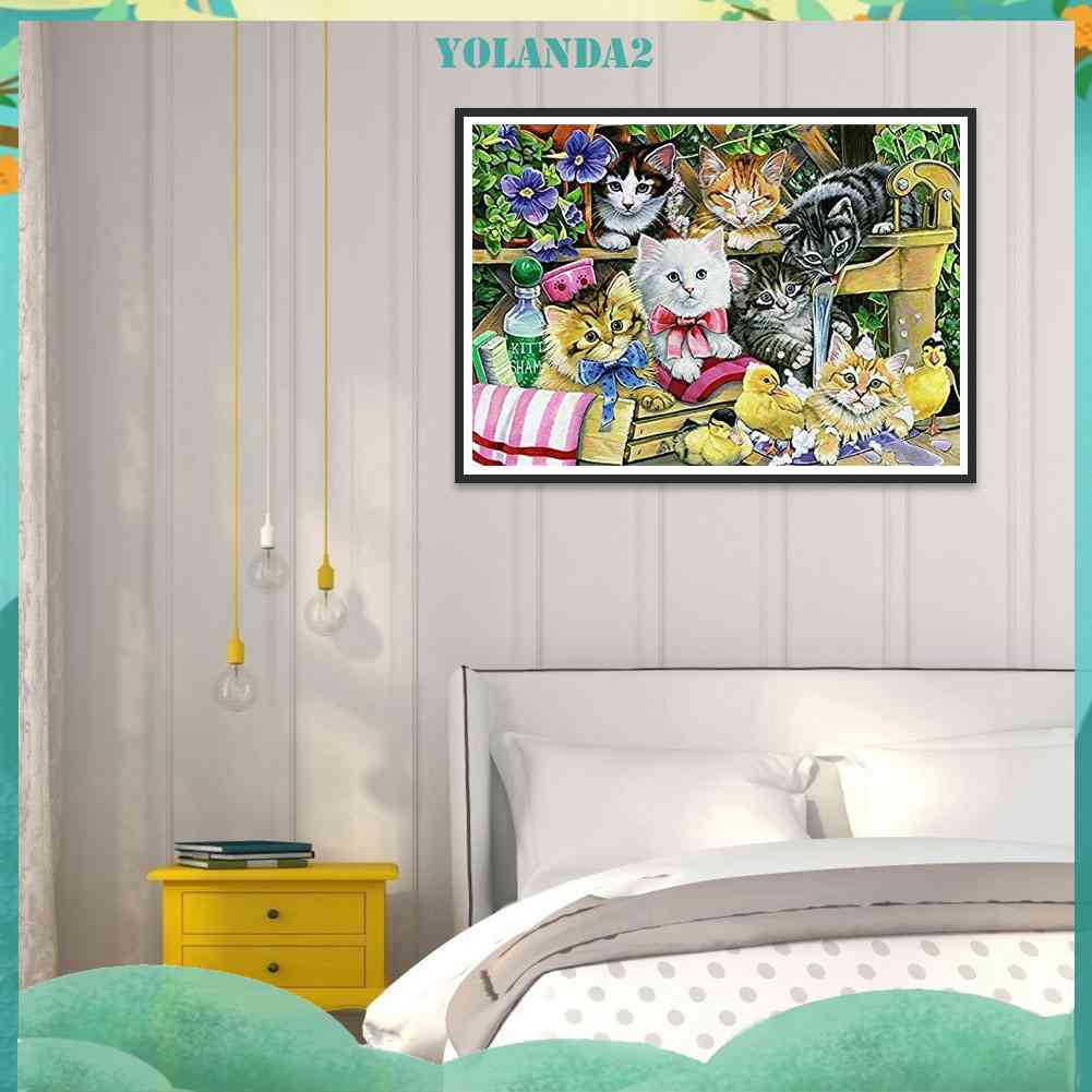 Tranh Đính Đá Kim Cương Toàn Bộ 5D DIY Hình Vẽ Mèo Trang Trí Nhà Cửa