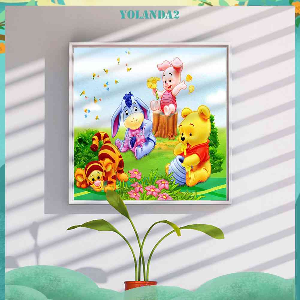 Tranh Đính Đá Kim Cương Toàn Bộ Tròn Hình Winnie the Pooh Và Hổ Trang Trí Nhà Cửa