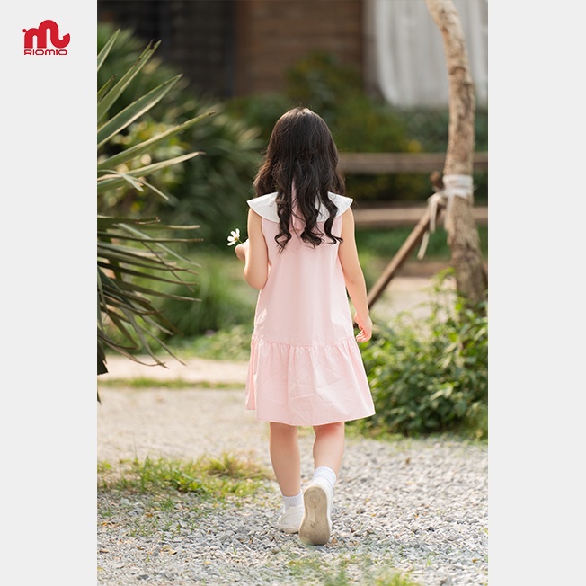 Váy sát nách bé gái Riomio đầm thô cotton cao cấp cổ bẻ thêu hoa 3,4,5,6,7,8,9 tuổi dã ngoại đi học RV575