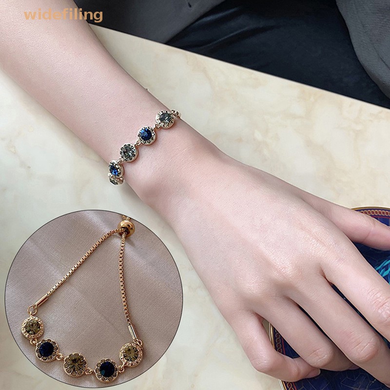 Vòng Tay Đính Đá Zircon Bản Rộng Có Thể Điều Chỉnh Phong Cách Hàn Quốc Cho Nữ