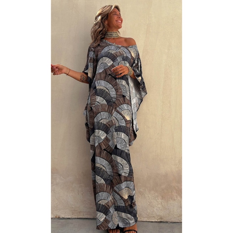 Đầm Xòe Ngắn Tay In Họa Tiết Phong Cách Bohemian Cổ Điển Thời Trang Mùa Hè Cho Nữ