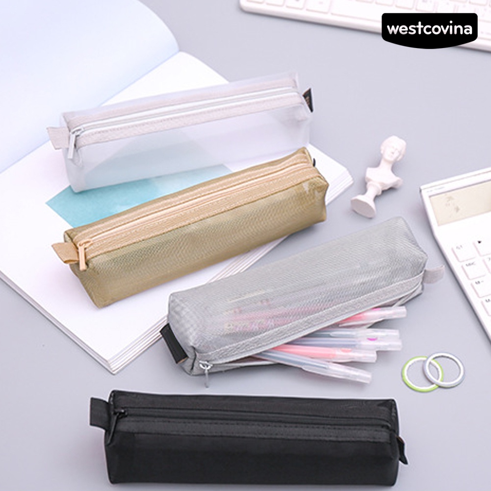 [COD]♪Túi Lưới Đựng Bút Màu Trơn Dễ Thương