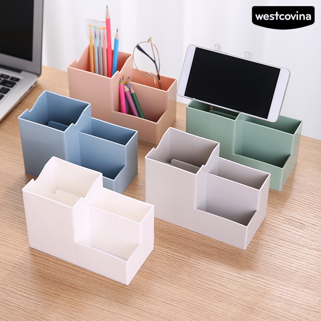 [COD]♪Hộp Đựng Bút Bằng ABS Nhiều Ngăn Sức Chứa Lớn Kèm Giá Đỡ Điện Thoại Để Bàn
