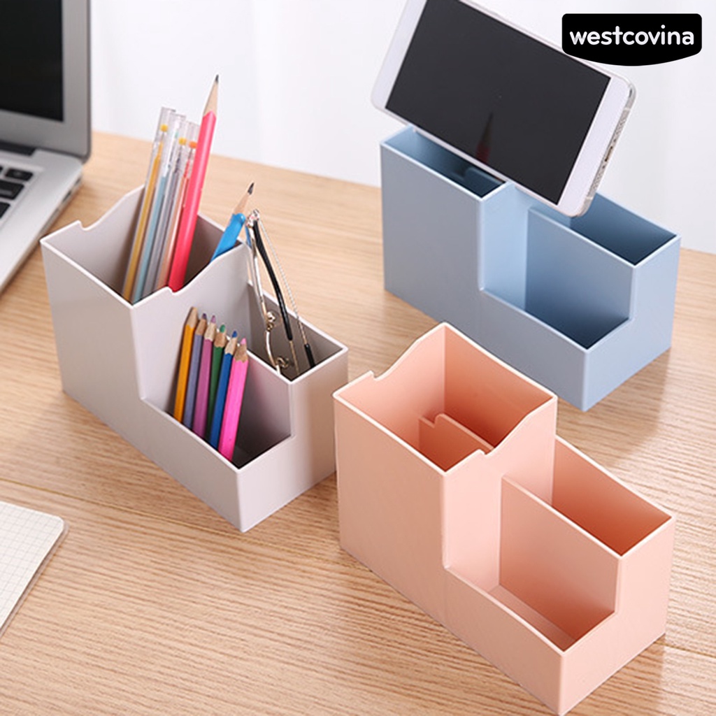[COD]♪Hộp Đựng Bút Bằng ABS Nhiều Ngăn Sức Chứa Lớn Kèm Giá Đỡ Điện Thoại Để Bàn