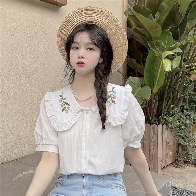 Áo Sơ Mi Ngắn Tay Cổ Chữ U Thêu Họa Tiết Thời Trang Mùa Hè Mới Cho Nữ