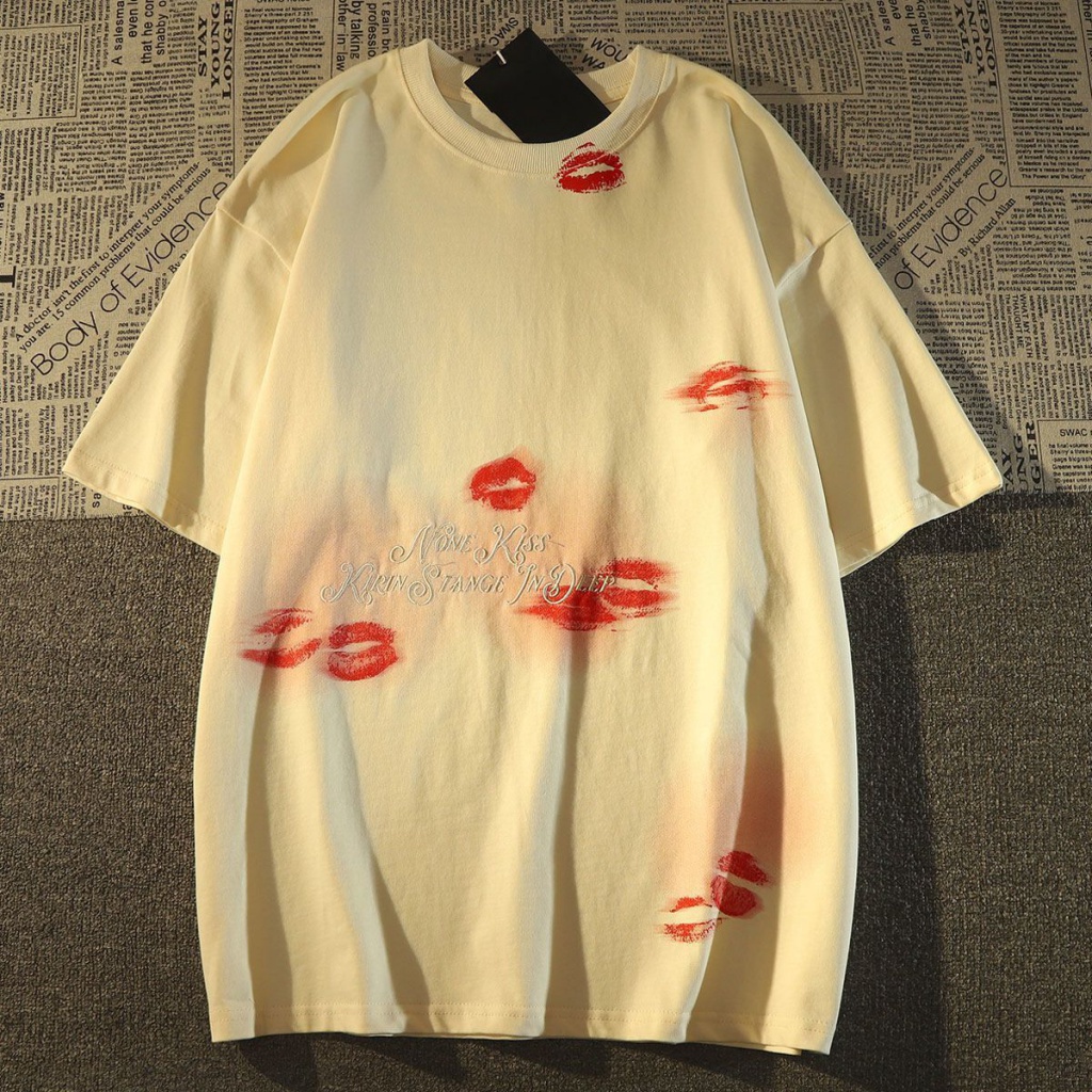 Áo Thun Ngắn Tay Dáng Rộng In Hình Đôi Môi Thời Trang Mùa Hè Dành Cho Nữ