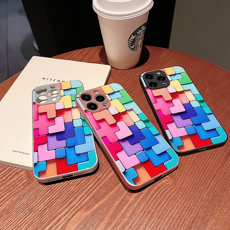Ốp Điện Thoại Kính Cường Lực Màu Ánh Kim Thời Trang Cho iPhone 14 11 X 7 8 Plus XR 12 XS 13 Pro Max