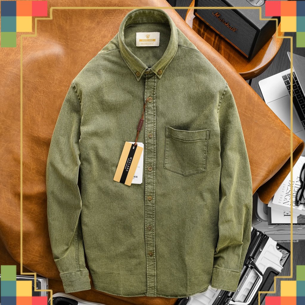 SHOP QAXK - Có Co Giãn - Áo sơmi Denim Musland Xanh Jean chất denim shop bán làm bao khách hàng mê mẫn - - SMML1i - - CH