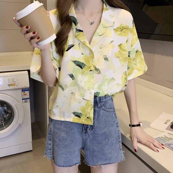 Áo Sơ Mi Tay Ngắn In Họa Tiết Hoa Phong Cách Hong Kong Cổ Điển Thời Trang Mùa Hè Hàng Mới Dành Cho Bạn Nữ