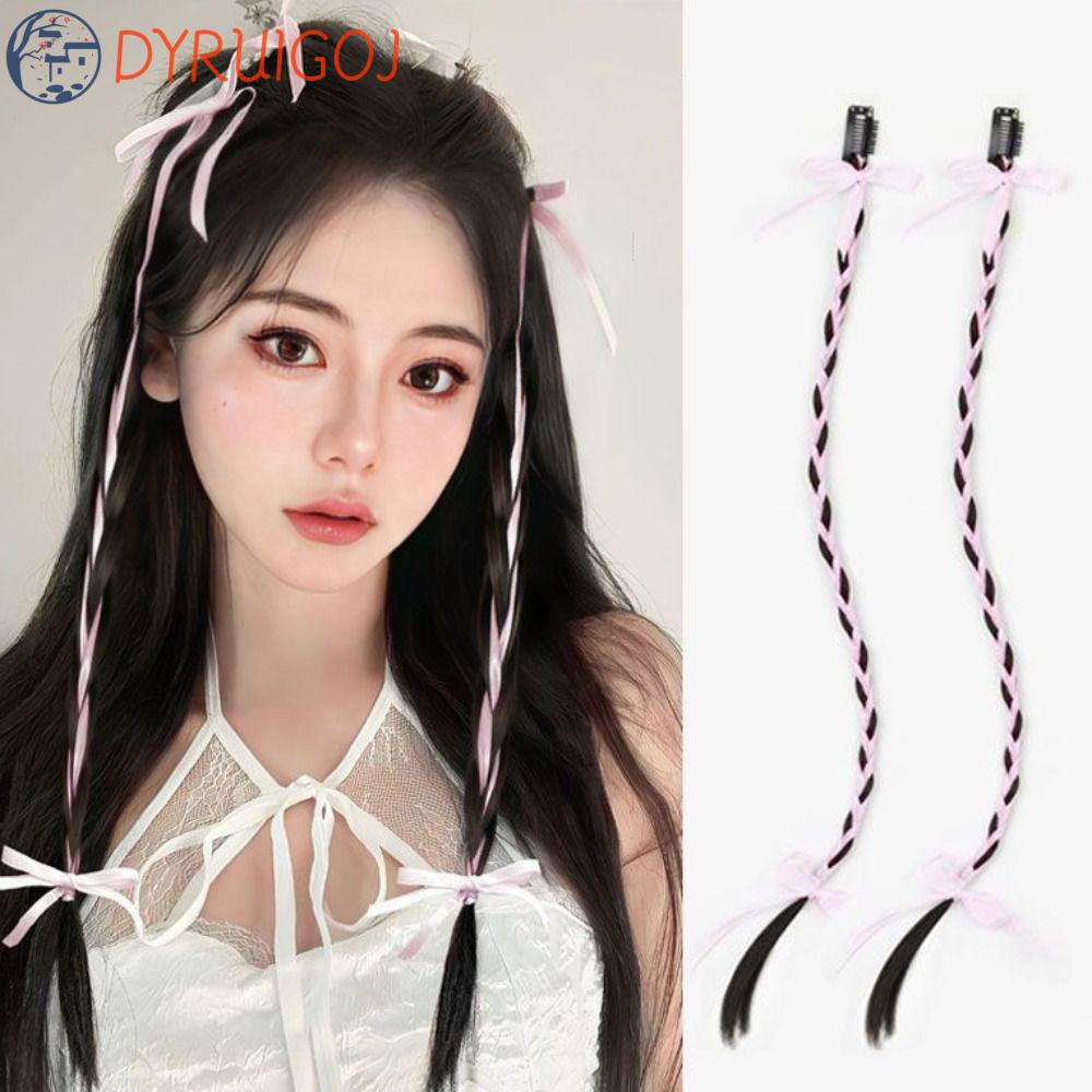 Tóc Giả Thắt Nơ Ruy Băng Y2k Màu Trắng / Đen Dành Cho Nữ