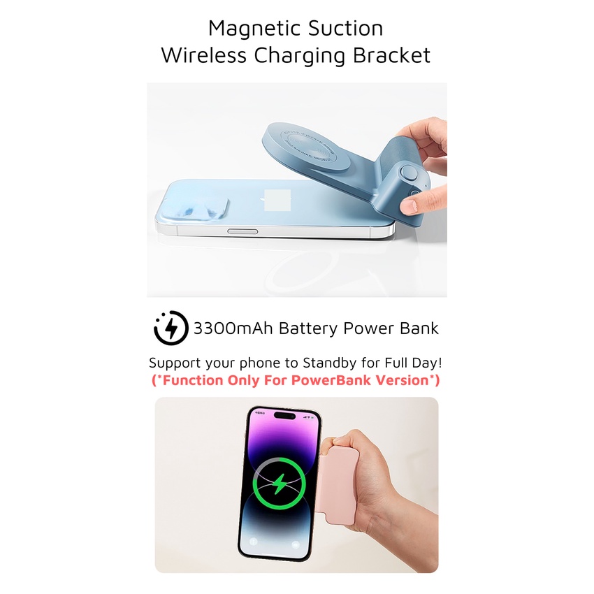 Sạc Dự Phòng Không Dây 3300mAh Có Nam Châm Hít Cho Điện Thoại Android / i-Phone