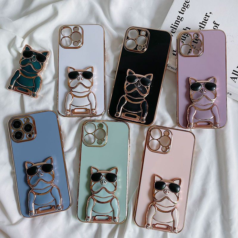 Ốp Điện Thoại Hình Chú Chó Đeo Kính Mát 3D Có Túi Khí Và Dây Đeo Cho iphone