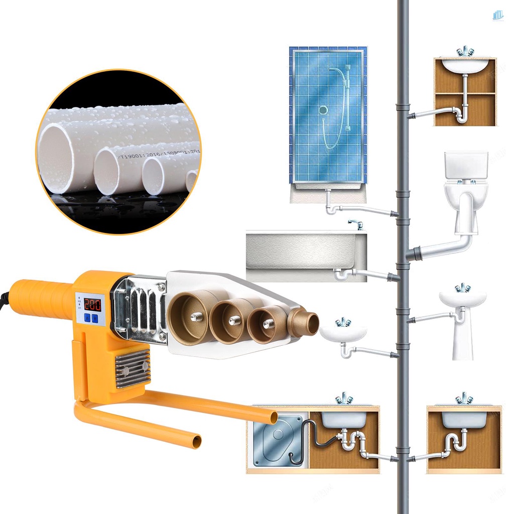 Máy Hàn Bằng Nhựa 0-3200 Chuyên Dụng°C Máy Hàn Kỹ Thuật Số 6 Đầu Tản Nhiệt 20 / 25 / 32 / 40 / 50 / 63mm 1000W Electr