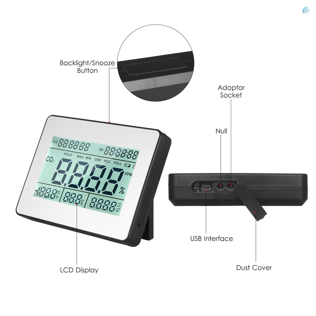 Thiết Bị Kiểm Tra Chất Lượng Không Khí Carbon Dioxide 5.5-inch LCD 5.5-inch Gắn Tường CO2