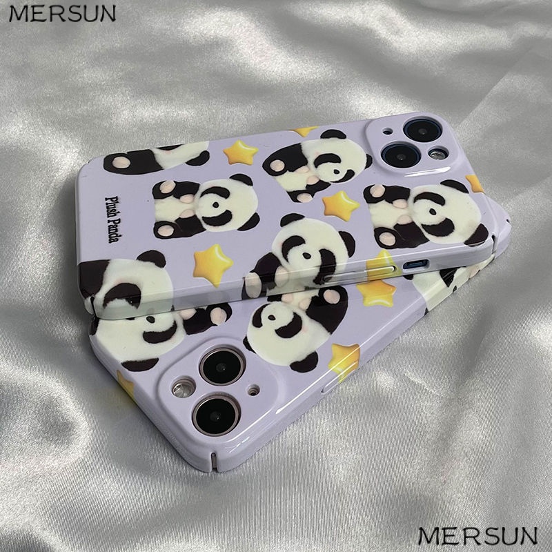 Ốp Điện Thoại Cứng Họa Tiết Gấu Trúc Màu Tím Dễ Thương Cho Iphone 14pro13 1114 12 max R3GZ