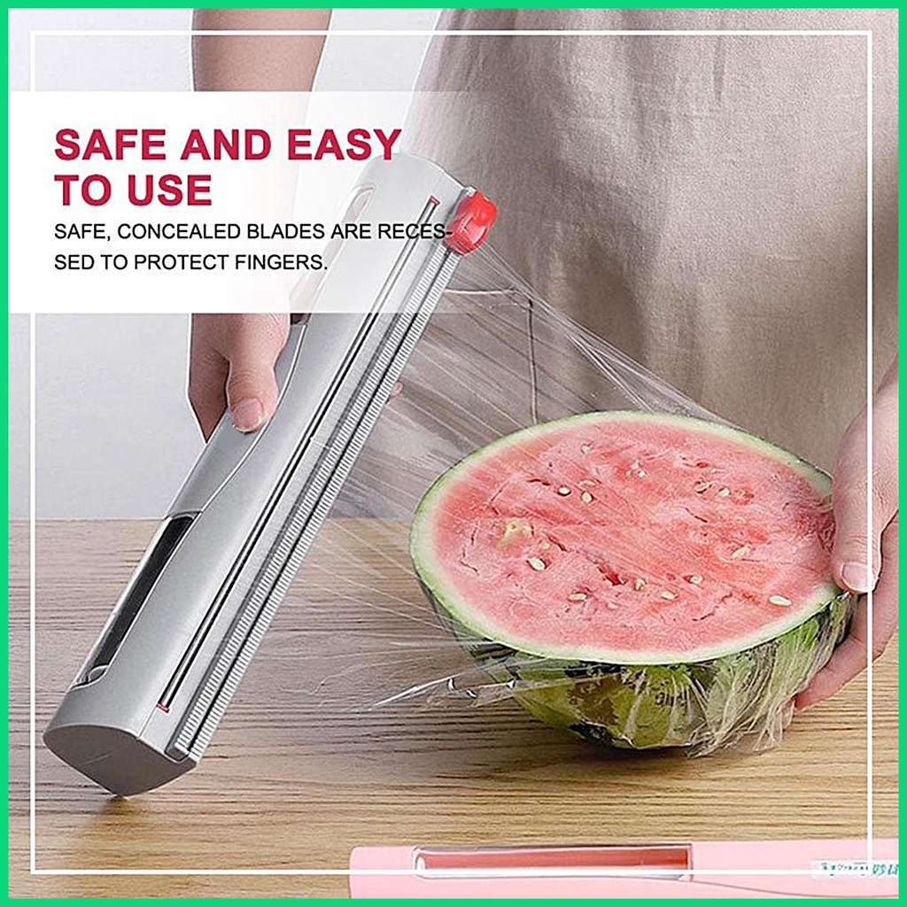 Cuộn Màng Bọc Thực Phẩm 2 Trong 1 Bằng Lá Nhôm Có Thể Nạp Lại Kèm Giá Đỡ Trượt Tiện Dụng