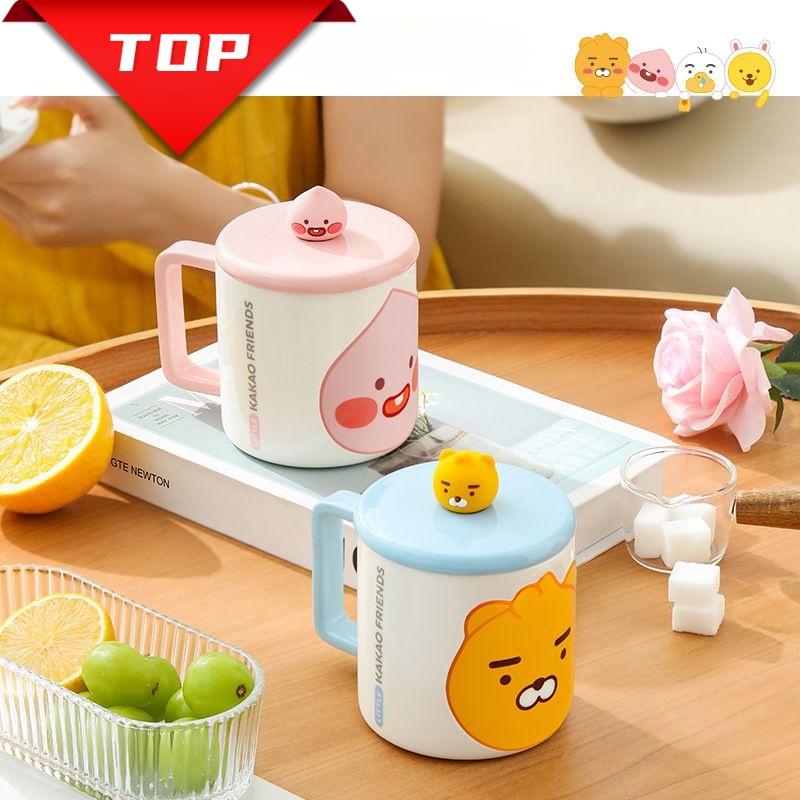 Cốc Sứ Uống Cà Phê Hình Thú Cưng KAKAO Friends Graby2023 Có Nắp Đậy Và Muỗng