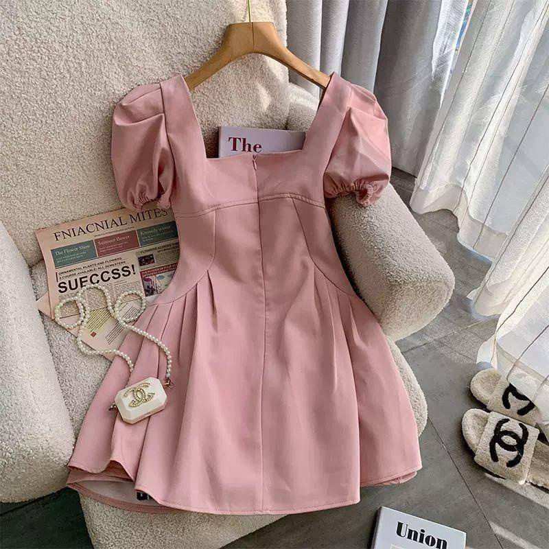 Đầm Ngắn Dáng Chữ A Cổ Vuông Tay Phồng Thời Trang Mùa Hè Pháp Sang Trọng Cho Nữ