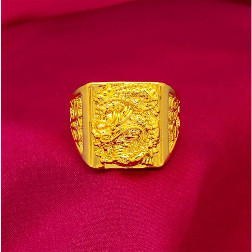 Nhẫn Mạ Vàng 24K Hình Rồng Phong Cách Retro Cho Nam