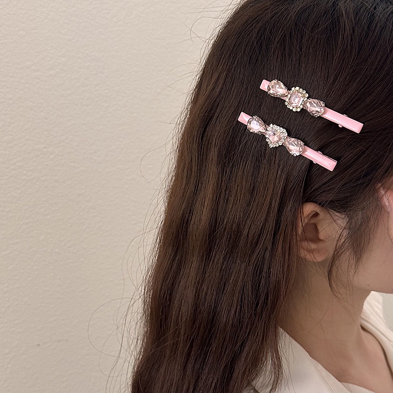 Kẹp Tóc Đính Đá Hình Trái Tim Màu Hồng Ngọt Ngào Phong Cách Hàn Quốc Dễ Phối Đồ Thời Trang Mùa Hè Cho Nữ