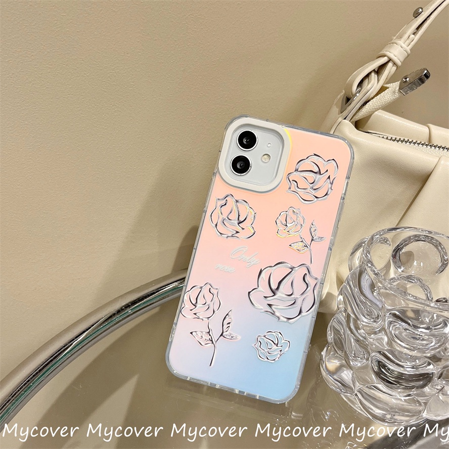 Ốp Điện Thoại Silicon Mềm Họa Tiết Hoa Hồng Màu Gradient Cho iPhone 14 13 12 11 Pro Max X XR Xs Max 6 7 8 Plus