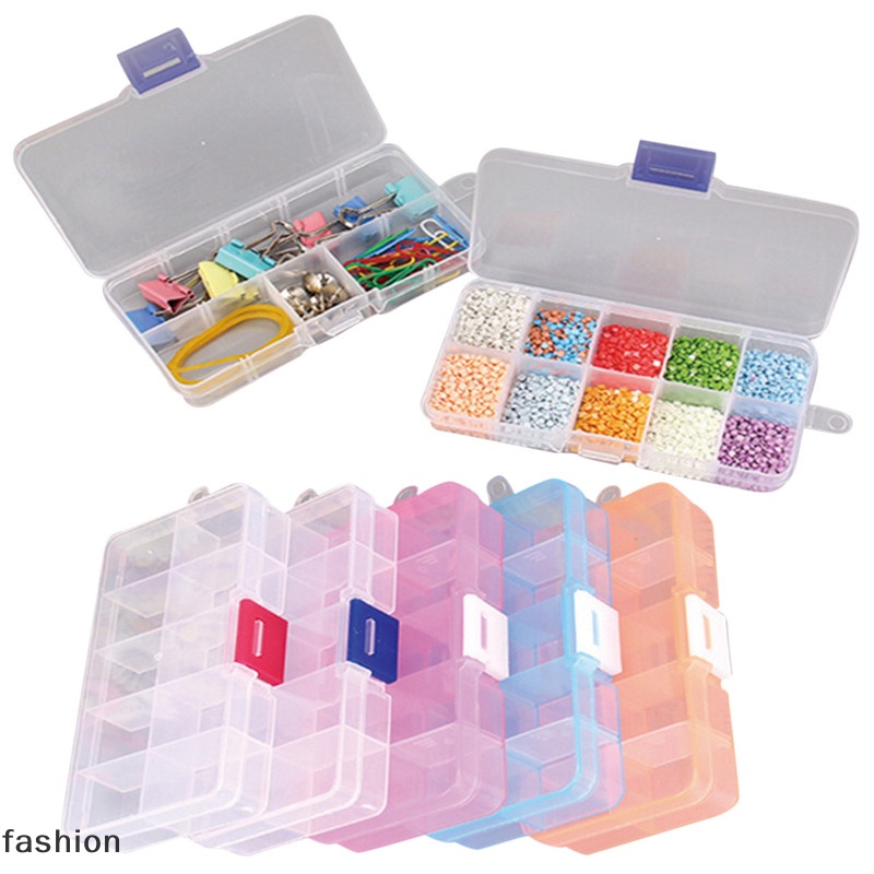 [fashion] Nhựa 10 khe cắm có thể điều chỉnh Lưu trữ đồ trang sức hộp trường hợp Craft Organizer hạt VN