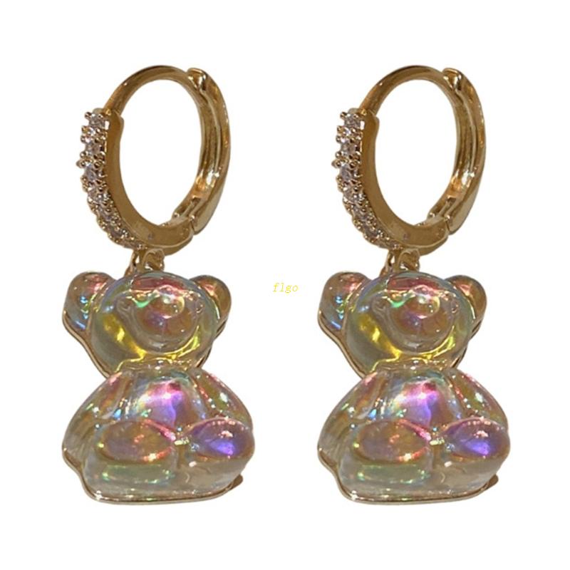 Bông Tai Dạng Vòng Hình Gấu Hoạt Hình Màu Kẹo Ngọt Dễ Thương Cho Nữ