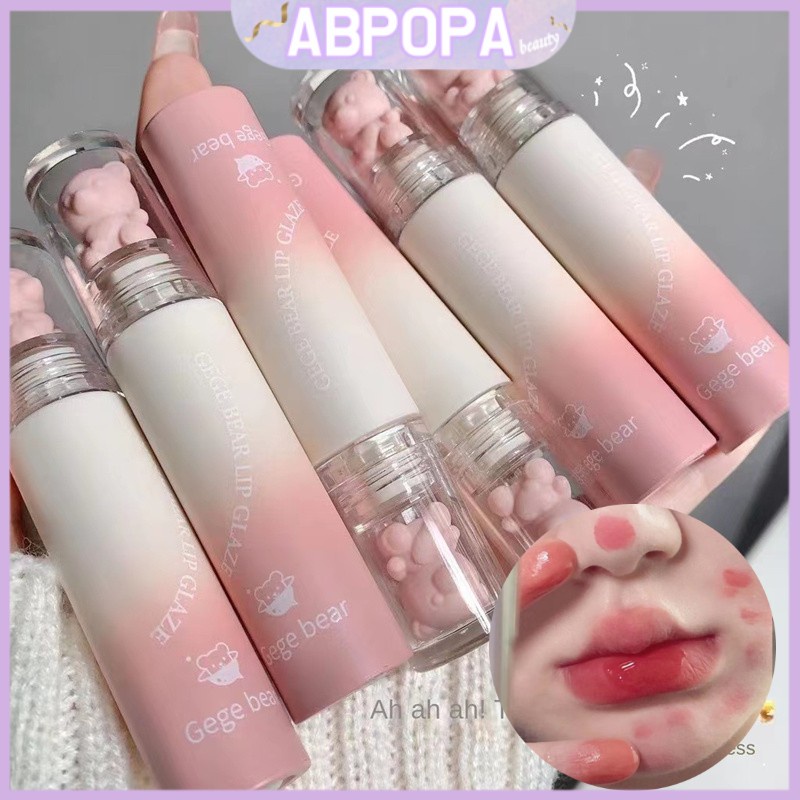 Abpopa Son Bóng Màu Nude Mềm Mại Chống Thấm Nước Hình Gấu Gege