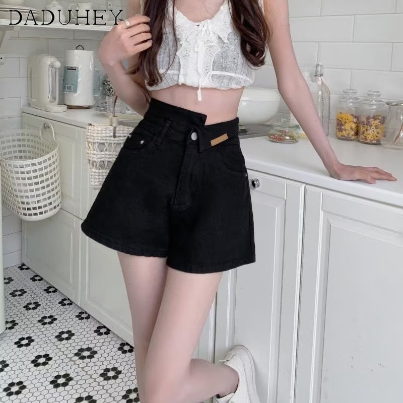 Quần short denim DADUHEY size lớn ống rộng thoải mái cạp cao thời trang Hàn Quốc cho nữ