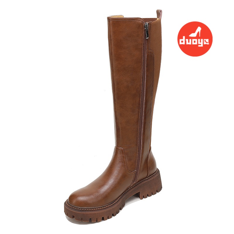 Duoya Tóc Thẳng ~ [Hàng Có Sẵn] Giày Bốt Da Mềm Đế Dày Màu Nâu Mỏng Vừa Vặn Phong Cách Retro Anh Quốc Cho Nữ