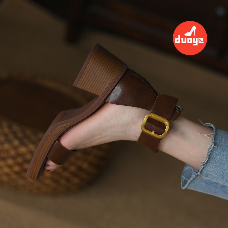 Duoya Hair Thẳng ~ [Hàng Có Sẵn] Giày Bốt Cao Gót Đế Dày Hở Ngón Có Dây Khóa Kéo Phong Cách Anh Quốc Cổ Điển Mùa Hè Cho Nữ