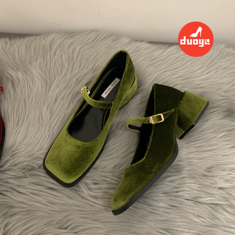 Duoya Giày Cao Gót Da Mary Jane Gót Dày Phong Cách Retro Pháp [Hàng Có Sẵn]