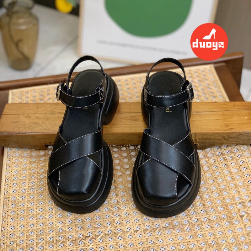 Duoya Tóc Thẳng ~ [Hàng Có Sẵn] Giày Sandal Đế Xuồng Dày Dặn Có Khóa Cài Phẳng Dễ Phối Đồ Cho Nữ Miễn Phí Vận Chuyển