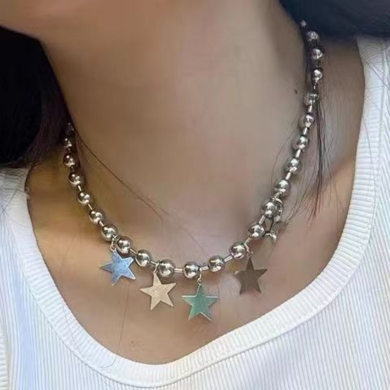 Vòng Cổ Choker Đính Hạt Tròn Và Ngôi Sao Năm Cánh Phong Cách Punk Hip Hop Đường Phố Cá Tính Y2K