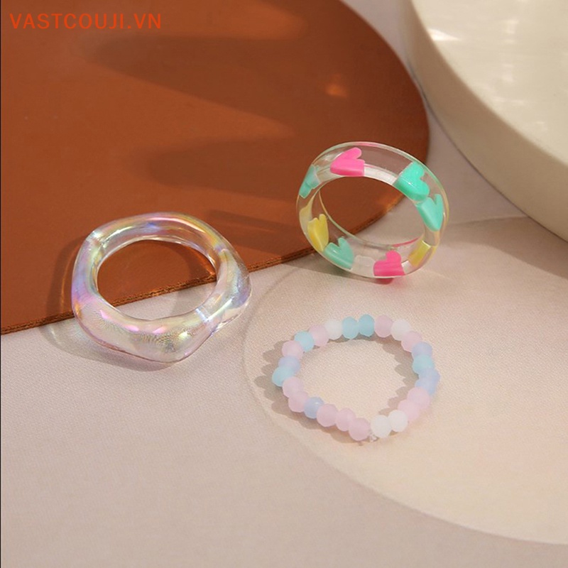 Bộ 2 Nhẫn Đính Đá Opal Hình Trái Tim Phong Cách Bohemian Thời Trang Mùa Hè Cho Nữ
