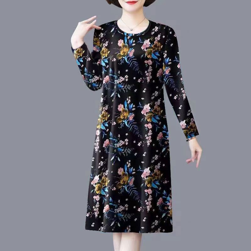 Đầm Dáng Rộng Tay Dài In Họa Tiết Thời Trang Xuân Thu 2023 Kích Thước Lớn Cho Phụ Nữ Trung Niên