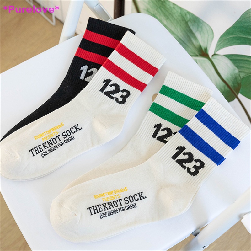 Vớ Thể Thao Họa Tiết Kẻ Sọc In Chữ Kỹ Thuật Số Phong Cách Hip Hop Đường Phố Harajuku Thời Trang Cho Nam Và Nữ Mới
