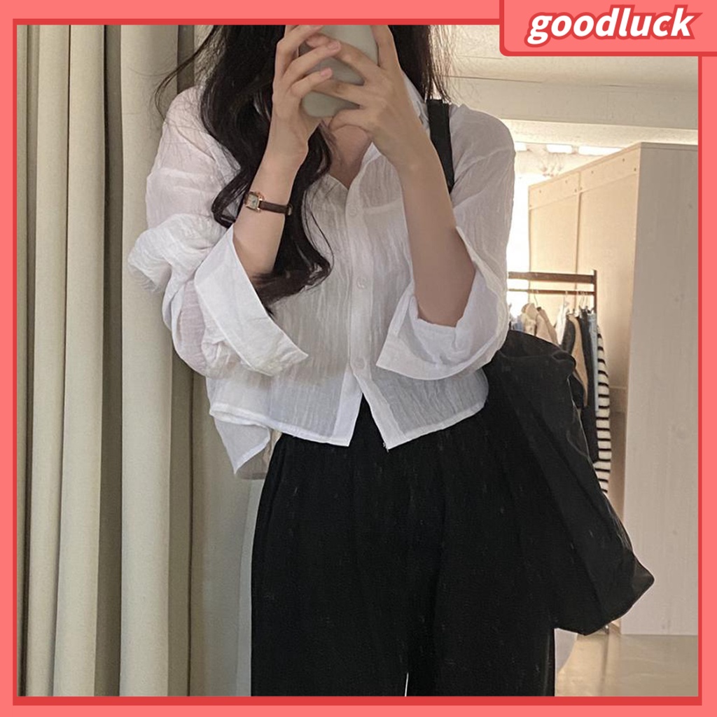 Áo Sơ Mi Tay Dài Màu Trơn Xếp Ly Cài Khuy Thời Trang Mùa Xuân Cho Nữ