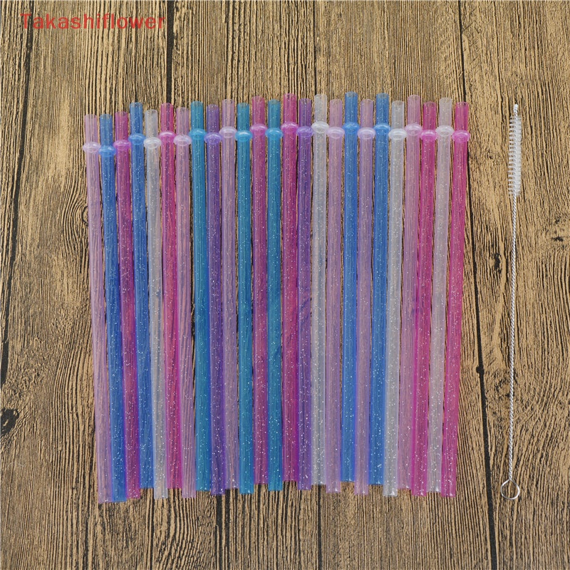 Set 25 Ống Hút Nhựa Cứng Họa Tiết Kẻ Sọc Nhiều Màu Có Thể Tái Sử Dụng
