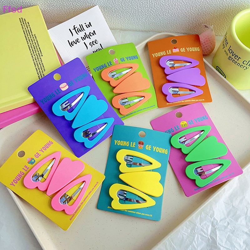 {Ffsd} Set 3 Kẹp Tóc Hình Trái Tim Nhiều Màu Sắc Kẹo Ngọt Phong Cách Cổ Điển Quà Tặng Cho Bé Gái