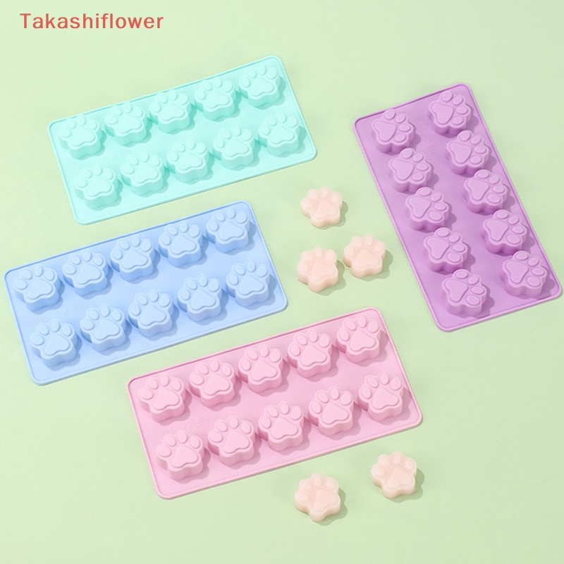 1 Khuôn Silicone Cấp Thực Phẩm Tái Sử Dụng Làm Bánh 10 Lỗ Hình Dấu Chân Chó Mèo