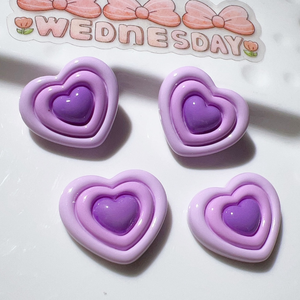 Set 20 Phụ Kiện Trang Trí Điện Thoại / Kẹp Tóc / Giày Hình Trái Tim Ba Lớp Bằng Nhựa Resin Màu Sáng DIY Dễ