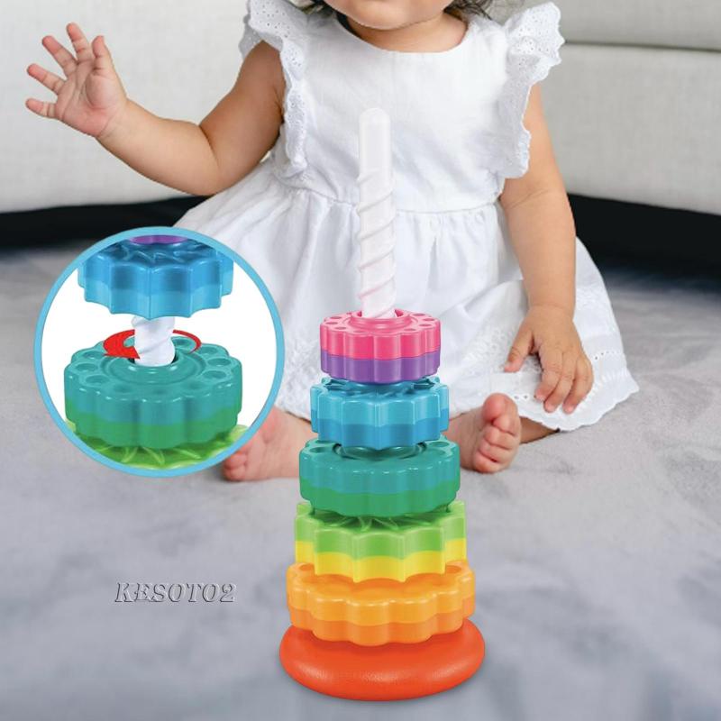 [Kesoto2] Đồ Chơi Vòng Xếp Chồng Montessori Xếp Chồng Lên Nhau Màu Cầu Vồng Giáo Dục