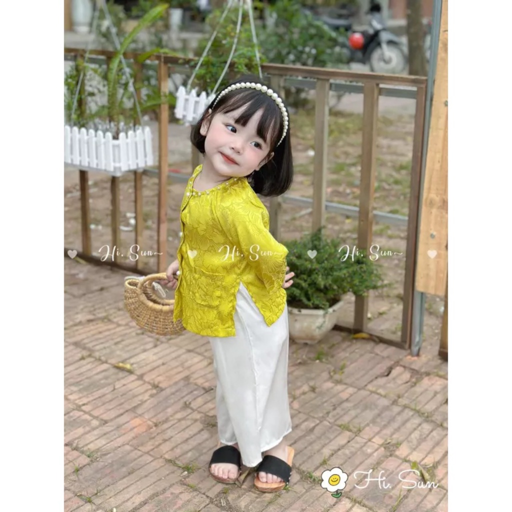 Bộ Quần Áo Bà Ba Lụa Satin Hoa Siêu Mềm Mịn Dành Cho Bé Gái 10-35kg