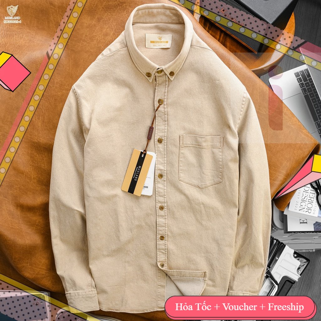 Đồ VNXK - Áo sơmi Denim Musland Màu Be chất denim shop bán làm bao khách hàng mê mẫn . . SMML1i . - Size VNXK