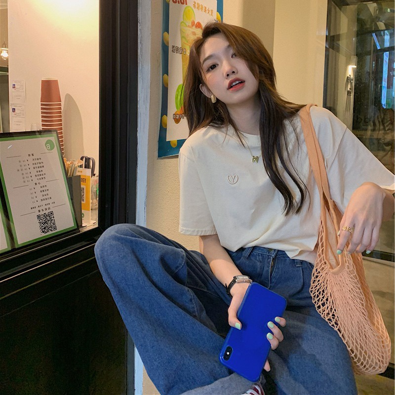 Áo Thun Tay Ngắn Cổ Tròn Dáng Rộng Phong Cách Thời Trang Harajuku Dành Cho Nữ