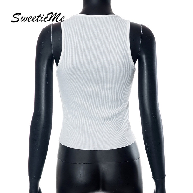 Áo Tank Top Cổ Tròn Dáng Ôm In Họa Tiết Đơn Giản Thời Trang 2023 Cho Bạn Gái