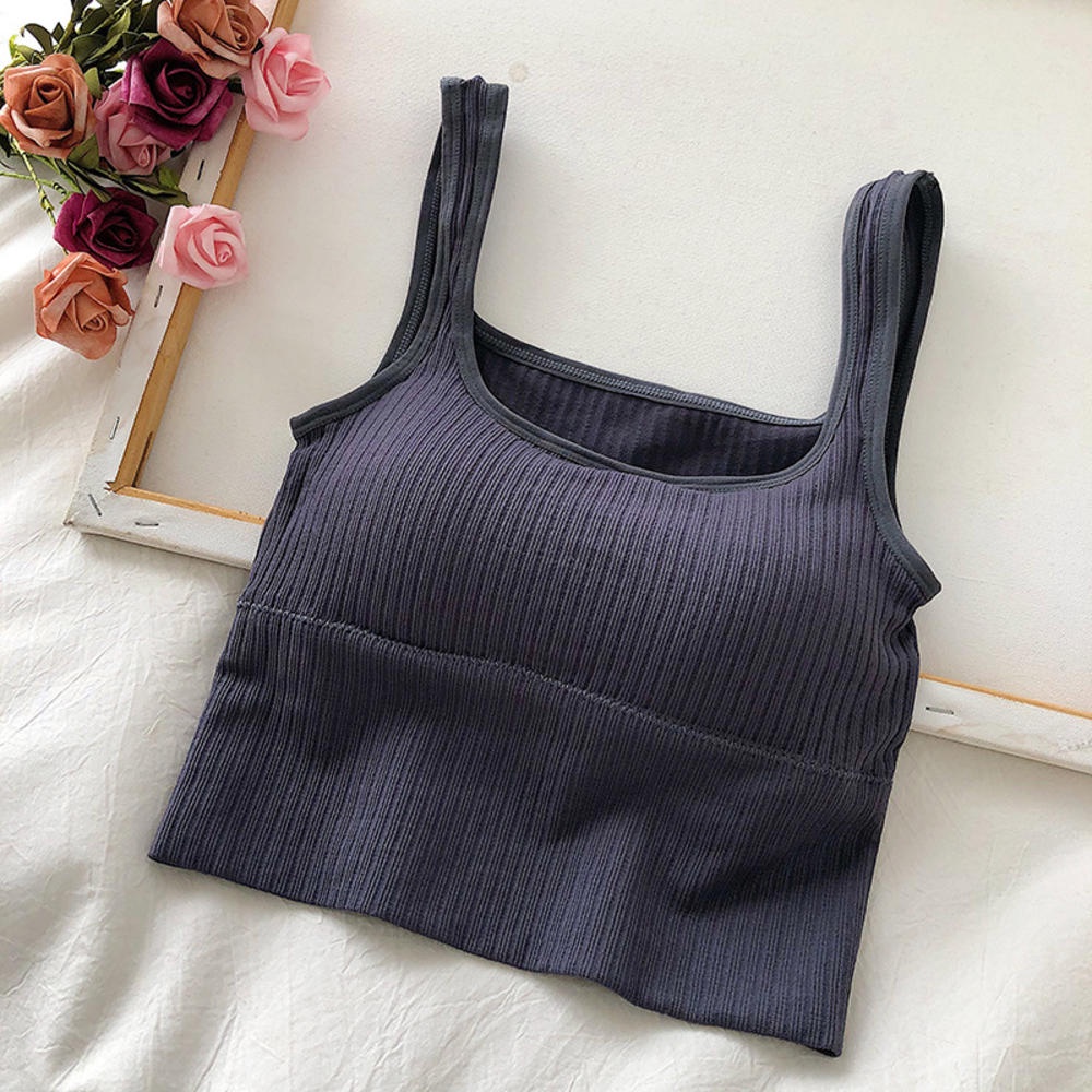 Áo Tank Top Cổ Vuông Không Đường May Màu Trơn Thời Trang Mùa Hè Cho Nữ